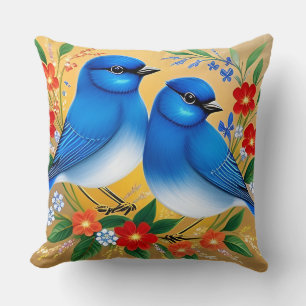 🌸 Blue Birds Floral Nature Home Decor Throw Pillow