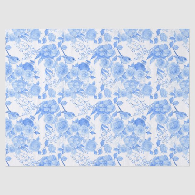 blue birds flowers pattern Wedding Tissue Paper (Front)