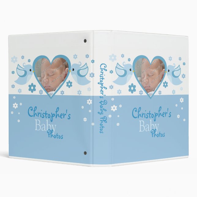 Blue Birds & Flowers Photo Baby Boy Album Binder (Background)