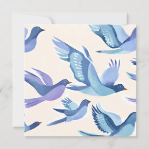 Blue Birds Flying Modern Watercolor Card