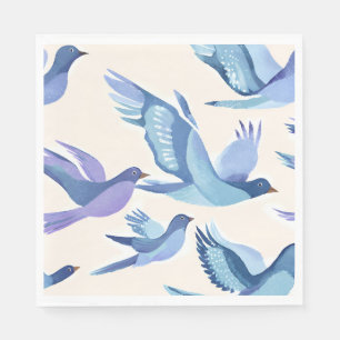 Blue Birds Flying   Modern Watercolor Napkin