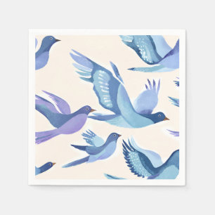 Blue Birds Flying   Modern Watercolor Napkin
