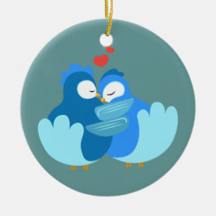blue birds in love ceramic ornament