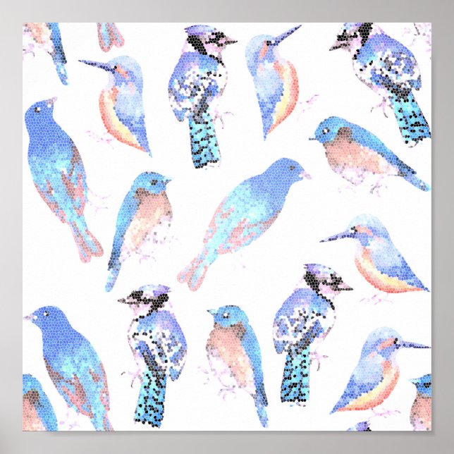 Blue birds in mosaic effect poster (Front)