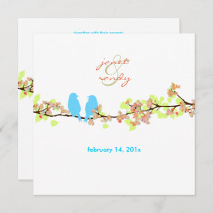 Blue birds, love birds/colourful blossoms invitation