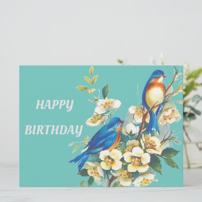 blue birds on floral card (Standing Front)