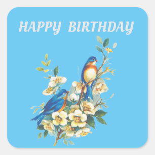 blue birds on floral square sticker