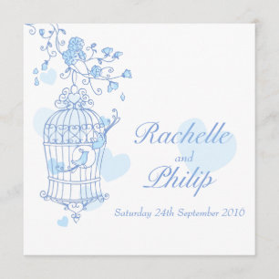 Blue birds open cage square wedding invitation