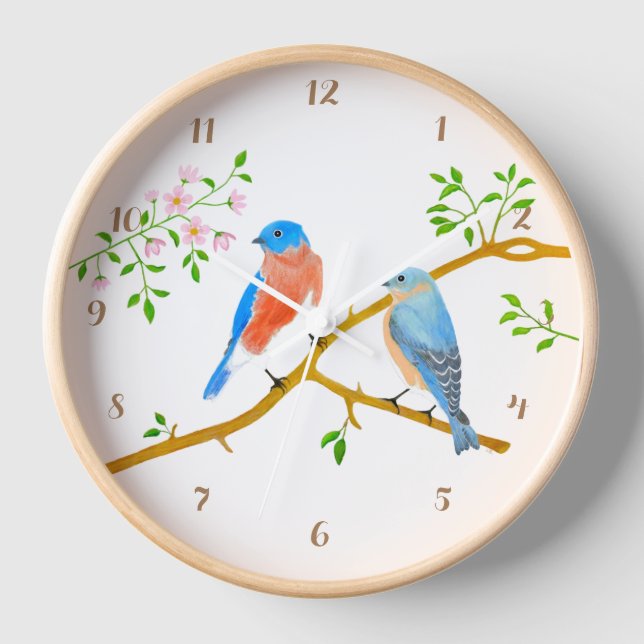 Blue Birds Round Acrylic Wall Clock With Digits (Front)