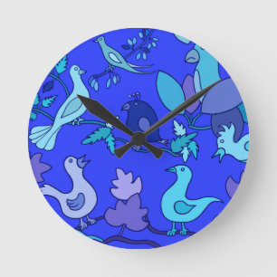 Blue Birds Round Clock