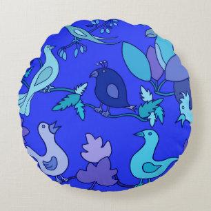 Blue Birds Round Pillow