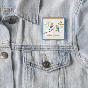 Blue Birds Square Birthday Button