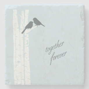 Blue Birds Together Forever  Stone Coaster