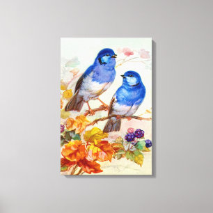 Blue birds vintage art canvas print