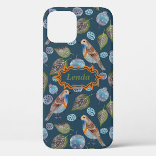 Blue Birds Watercolor Pattern iPhone 12 Pro Case