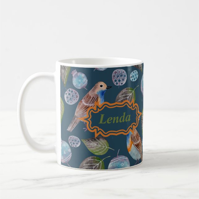 Blue Birds Watercolor Pattern Coffee Mug (Left)