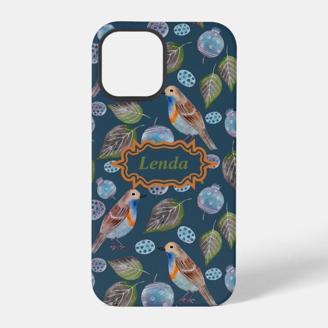 Blue Birds Watercolor Pattern iPhone Case (Back)