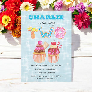 Blue Birthday 2nd Cute Cup Cake Invitation