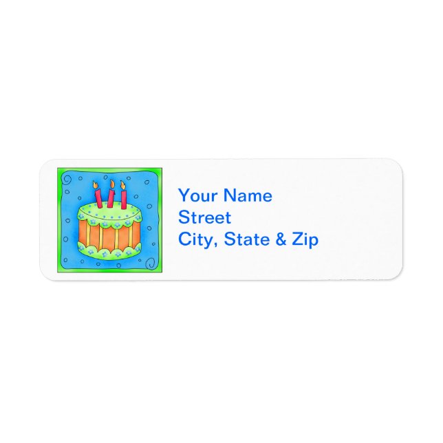 Blue Birthday Cake Return Address Label (Front)
