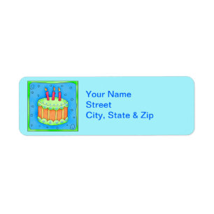Blue Birthday Cake Turquoise Return Address Label