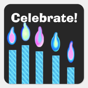 Blue Birthday Candles - Celebrate! Square Sticker