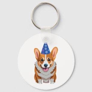 Blue Birthday Corgi Classic T-Shirt Keychain