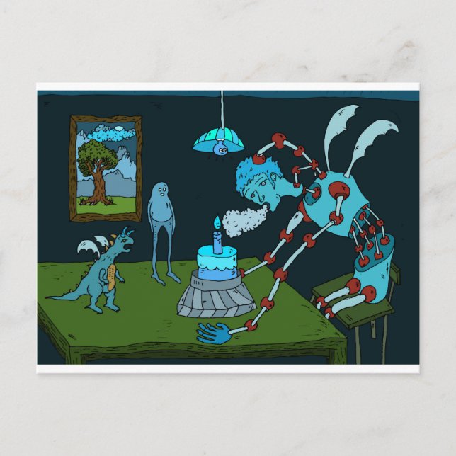 Blue Birthday Greeting Postcard (Front)