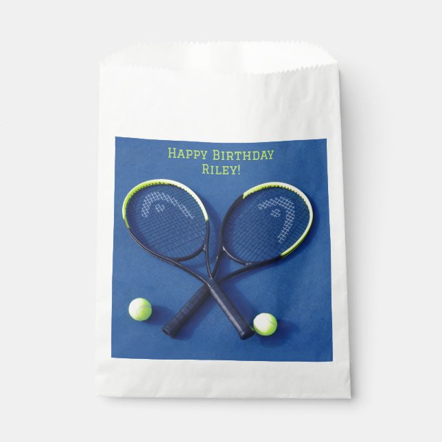 Blue Birthday Party Rackets and Balls Tennis Favour Bag (Front)