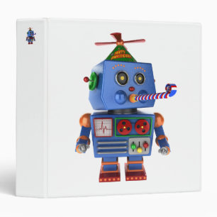 Blue birthday party toy robot binder