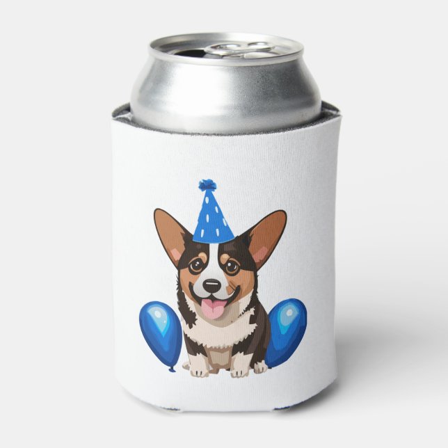Blue Birthday Puppy Classic T-Shirt Can Cooler (Can Front)