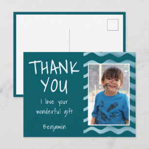 Blue Birthday Thank you Kids Photo Postcard