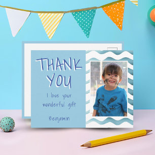 Blue Birthday Thank you Kids Photo  Postcard