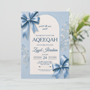 Blue Bismillah Calligraphy Aqeeqah Invitation Card