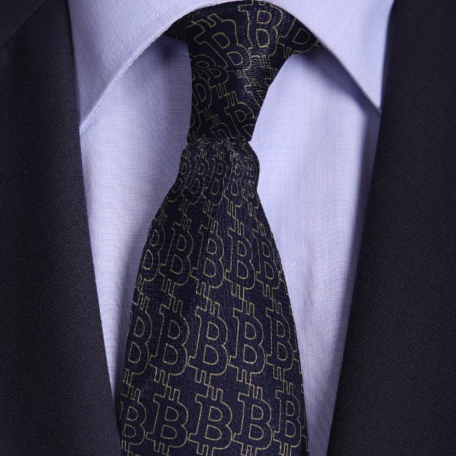 Blue Bitcoin Symbol Outline Pattern Tie (Creator Uploaded)