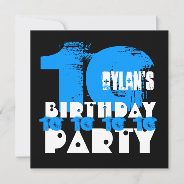 BLUE BLACK 10th Birthday Party 10 Year Old V02 Invitation (Front)