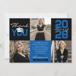 Blue & Black 3 Photo Graduation Thank You Invitation