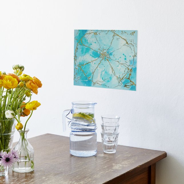 Blue & Black Abstract Modern Flower Foil Prints (Laydown (Kitchen))