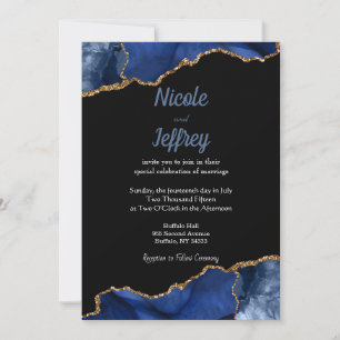 Blue & Black Agate Elegant Wedding Invitation