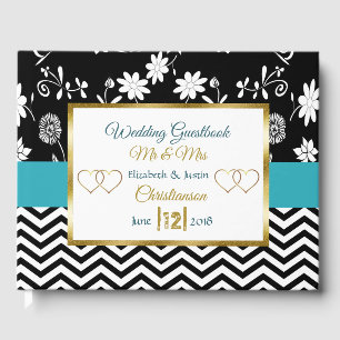 Blue, Black and  Gold Heart Wedding Book