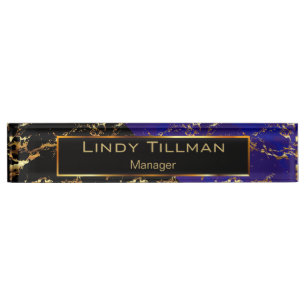 Blue, Black and Gold Marble Design Nameplate