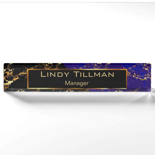 Blue, Black and Gold Marble Design Nameplate (Front)