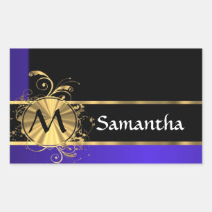 Blue black and gold monogram sticker