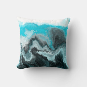 Blue, Black and Grey marble Fluid Art    Throw Pillow