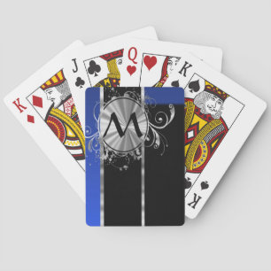 Blue black and silver monogram playing cards
