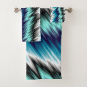 Blue black and white abstract bath towel set