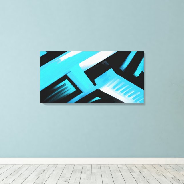 Blue Black and White Abstract Canvas Print (Insitu(Wood Floor))