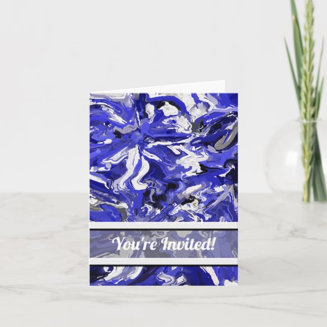 Blue, Black and White Abstract  Note Card (Front)