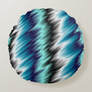 Blue black and white abstract round pillow