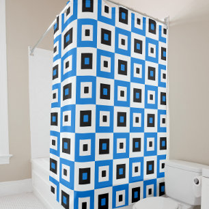 Blue Black and White Checkered Squares Pattern