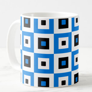 Blue Black and White Checkered Squares Pattern Coffee Mug